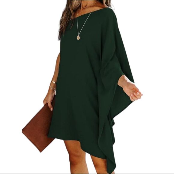 Women's One Shoulder Batwing Sleeve Asymmetric Hem Mini Dress Size M NWT - Picture 1 of 9